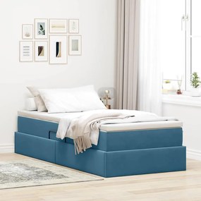 vidaXL Cama com arrumação e colchão Azul Escuro 90 x 190 cm Veludo