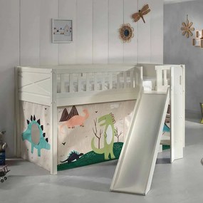 Conjunto cama Infantil SCOTT + escorrega + cortina de brincar DINO Branca