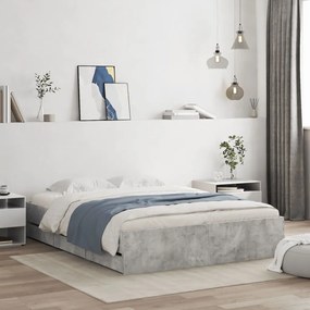 vidaXL Estrutura de cama c/ gavetas derivados de madeira cinza-cimento