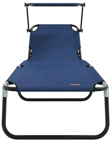 Espreguiçadeira Dobrável com Toldo Azul de Tecido Oxford 600D