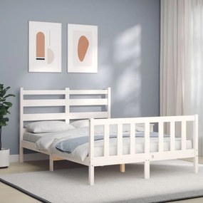 Estrutura de cama de casal com cabeceira madeira maciça branco