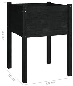 Vaso de jardim 50x50x70 cm madeira de pinho maciça preto
