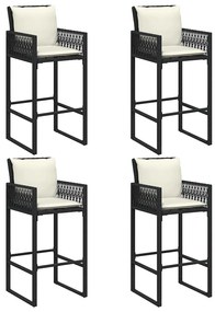 5 pcs conjunto de bar jardim c/ almofadões vime PE/acácia preto