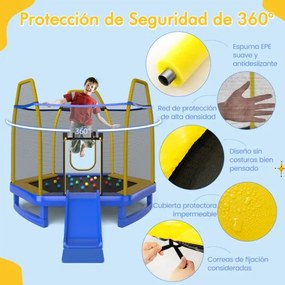 Trampolim com escada Escada Estrutura recreativa Rede de segurança metálica galvanizada para crianças 3+ anos Carga 270 kg Azul