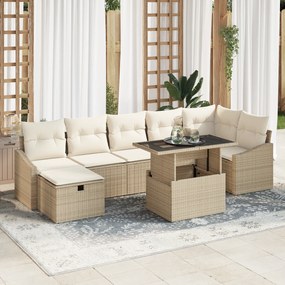 Conjunto de Sofá de Jardim de 8 Peças com Almofadas Bege Rattan