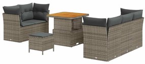 Conjunto de Sofás de Jardim com 8 Peças, Almofadas Cinzas em Rattan Si