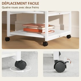 Suporte para impressora com 3 prateleiras, móvel com rodas, 50 L x 50 L x 52,5 A cm branco