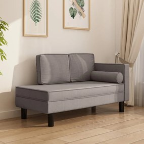 vidaXL Chaise longue com almofadões e rolo tecido cinzento-acastanhado