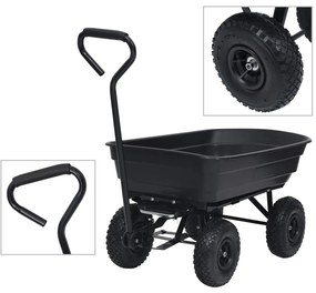 vidaXL Carrinho de mão basculante para jardim 300 kg 75 L preto