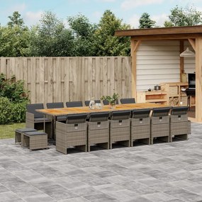 vidaXL 17 pcs conj. de jantar p/ jardim c/ almofadões vime PE cinzento