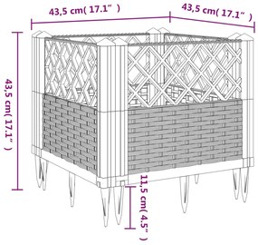 Vaso/floreira de jardim c/ estacas 43,5x43,5x43,5cm PP castanho