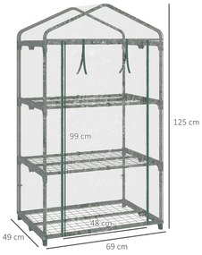 Estufa de Jardim com 3 Prateleiras Metálicas e Porta Enrolável Estufa de Varanda Exterior para Cultivo de Plantas Flores 69x49x125cm Transparente