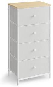 Cómoda com 4 gavetas em tecido e estrutura metálica 30 x 45 x 91,7 cm carvalho e branco