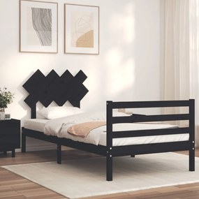 vidaXL Estrutura de cama com cabeceira 100x200 cm madeira maciça preto