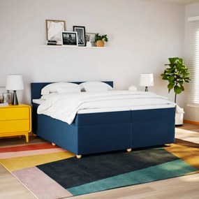 Cama com molas/colchão 200x200 cm tecido azul