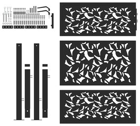 Portão de jardim 105x130 cm preto design de folha de aço