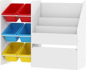 Móvel de Arrumação para Brinquedos, 100 x 30 x 80 cm, 6 Caixas e Baú com Rodas, Multicolor