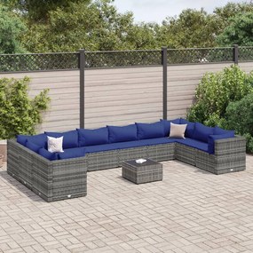 vidaXL 11 pcs conjunto lounge de jardim c/ almofadões vime PE cinzento