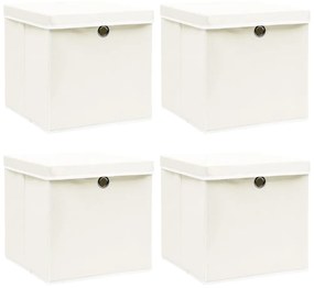 vidaXL Caixas de arrumação com tampas 4 pcs 32x32x32 cm tecido branco