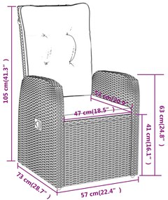 3 pcs conjunto de jantar para jardim com almofadões preto