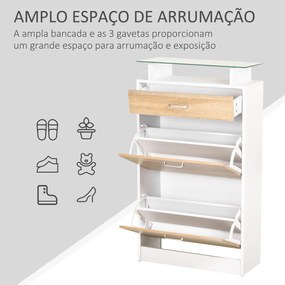 Sapateira de 2 Portas Sapateira Estreito para 12 Pares de Sapatos com Gaveta e Bancada de Vidro  60x24x105,5cm Branco