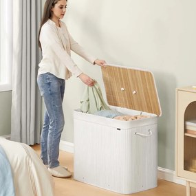 Cesto para roupa suja em bambu com 3 compartimentos 70 x 40 x 61 cm branco