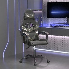 Cadeira gaming giratória couro artificial preto e camuflado