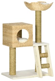 PawHut Arranhador para Gatos Arranhador para Gatos com Cama Superior Caverna 2 Almofadas 2 Postes Escada 57x37x100,5cm Bege | Aosom Portugal