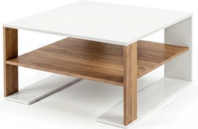 Mesa de Centro, 75 x 75 x 40 cm, Estante Inferior Espaçosa, Natural e Branco