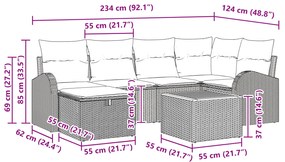 Conjunto de Sofá de Jardim de 7 Peças com Almofadas Cinza Rattan Polié