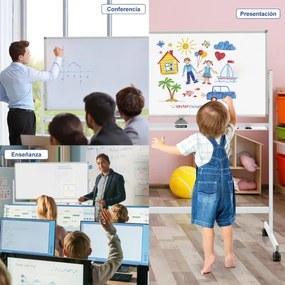 Quadro branco magnético de dupla face móvel Quadro de apagar a seco ajustável com 6 marcadores Apagador para escritório Escola 120 x 60 cm Branco