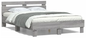 Estrutura cama c/ cabeceira/luzes LED 120x200cm cinzento sonoma