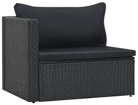 5 pcs conjunto lounge de jardim c/ almofadões vime PE preto