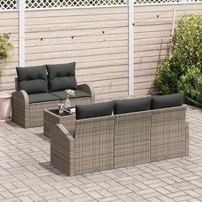 Conjunto de Sofá de Jardim de 6 Peças com Almofadas Cinza Rattan Polím