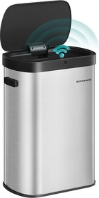 Caixote do lixo automático 50 litros com sensor e tampa de fecho suave em aço 42,5 x 27,1 x 58,7 cm Prateado metálico e Preto