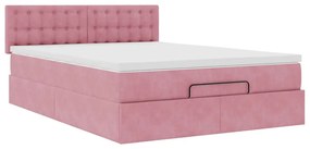 Estrutura de cama otomana com colchão 140x200 cm veludo rosa