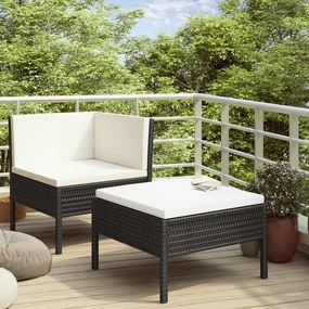 vidaXL 2 pcs conjunto lounge de jardim c/ almofadões vime PE preto