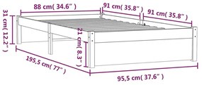 Estrutura de cama solteiro 90x190 cm madeira maciça branco