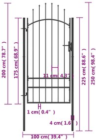 Portão de jardim 1x2,5 m aço preto