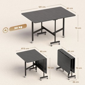 Mesa de Jantar Dobrável Mesa de Cozinha para 4-6 Pessoas com 6 Rodas (CADEIRAS NÃO INCLUIDAS)  Mesa Móvel Dobrável para Espaços Pequenos 120x80x73 cm