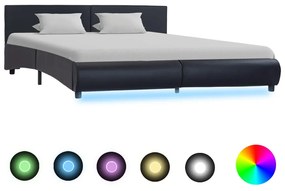 vidaXL Estrutura de cama c/ LED 180x200 cm couro artificial preto