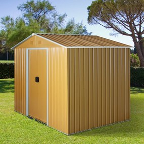 Outsunny Abrigo de jardim de 4.1m² para armazenamento de ferramentas externas com portas deslizantes de aço galvanizado 236x174x190 cm Amarelo