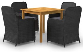 5 pcs conjunto de jantar para jardim preto