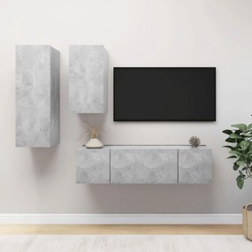 4 pcs conjunto de móveis de TV derivados madeira cinza cimento