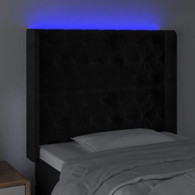 Cabeceira de cama c/ luzes LED veludo 103x16x118/128 cm preto