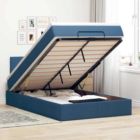 Cama Otomana com Colchão & LEDs Tecido Azul 120x200 cm