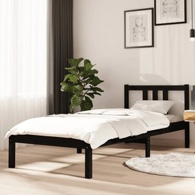 vidaXL Estrutura cama pequena solteiro 75x190 cm madeira maciça preto