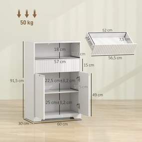 Armário Estreito para Casa de Banho com Gaveta Canelada, Prateleira Aberta e Prateleira Ajustável 60x30x91,5 cm Branco