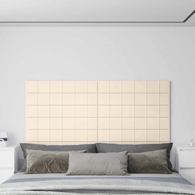 vidaXL Painel de parede 12 pcs 90x15 cm veludo 1,62 m² cor creme