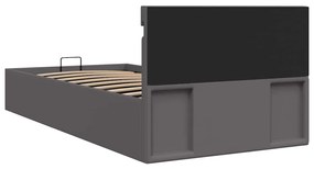 Cama hidráulica c/ arrumação LED 90x200cm couro artifi. cinza